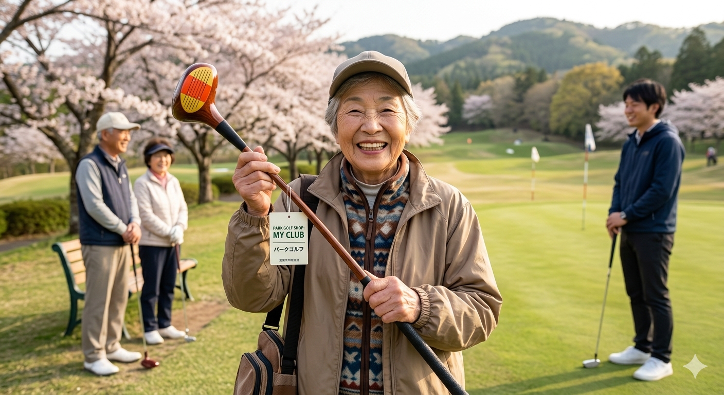 桜の下で笑顔でマイクラブを持つ女性